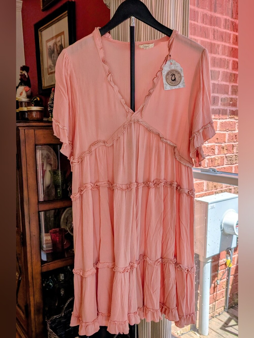 Oddy Peach Ruffle Tiered V-Neck Dress